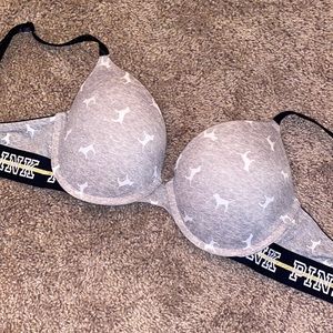 Gray/White Dog Print Push-Up Bra